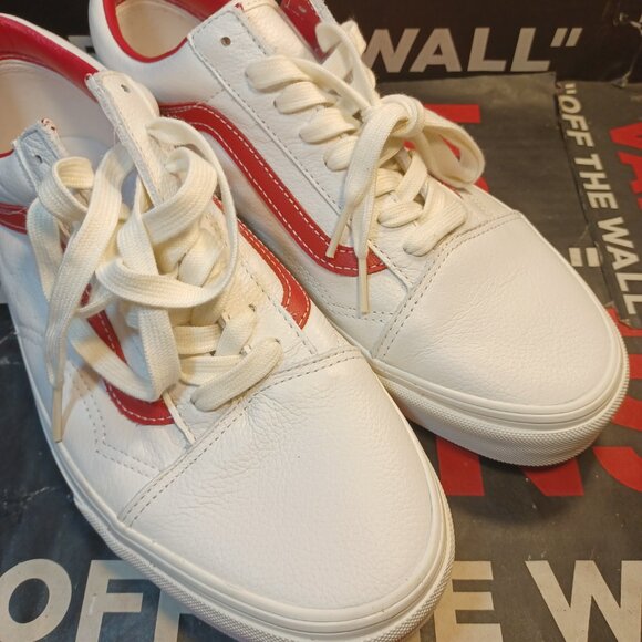 Vans Men's 12 Old Skool Vintage Leather Blanc De Blanc White/Red VN000CP5BDU - Picture 7 of 12